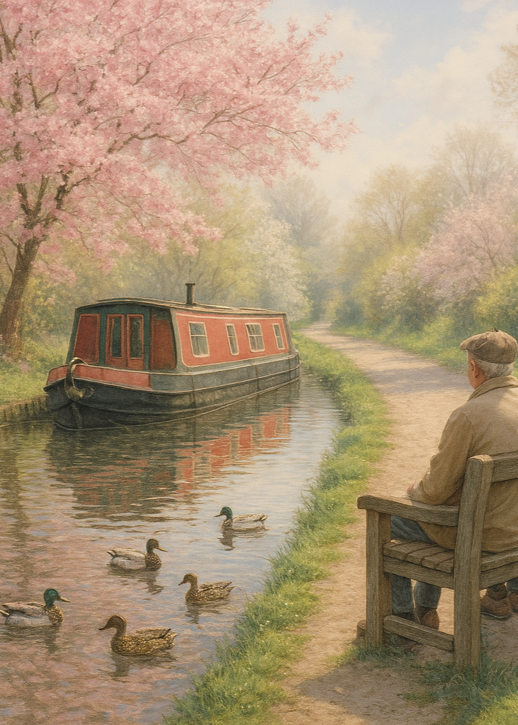 Spring sunshine and a narrowboat on the Stratford canal
